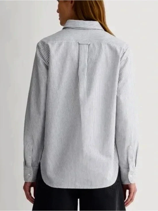 Like New Everlane Must Have Oxford Organic Cotton Charcoal White Stripe  Shirt 4 - Picture 3 of 7